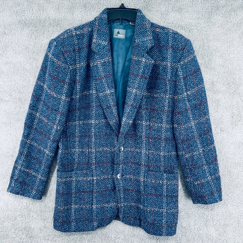Vintage Lizwear Claiborne Wool Plaid Tweed Jacket Size‎ 4 Academic 90s Oversized